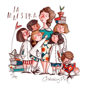 LA MAESTRA - FOGLIO: 14 X 14 | TECNICA: Serigrafia retouché | TIRATURA: 200+L | CODICE: POR0406